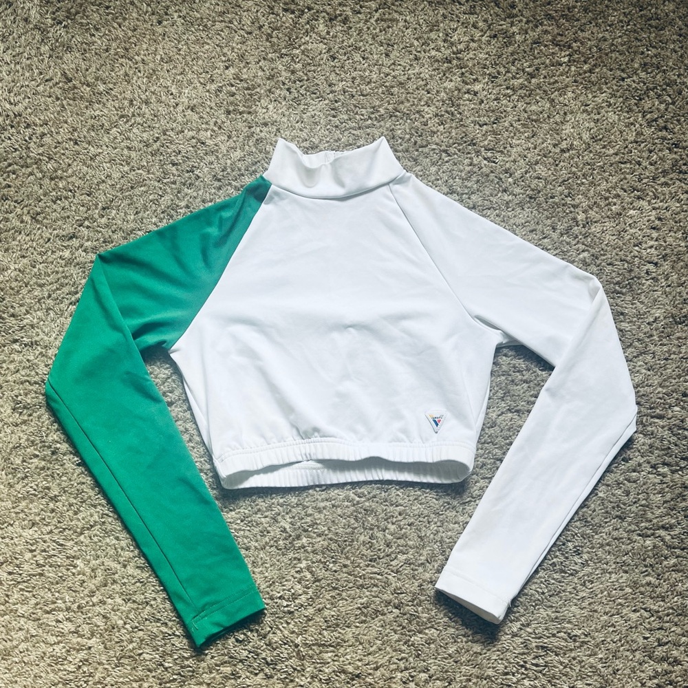 White and Green Varsity Crop Top